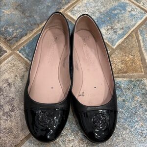 Taryn Rose Black Patent Flats with Floral Accent